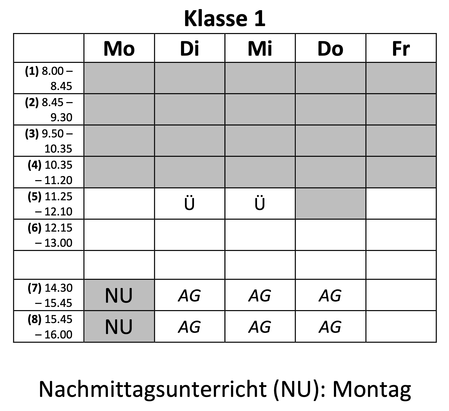 Klasse 1 mit Unterricht und Betreuung